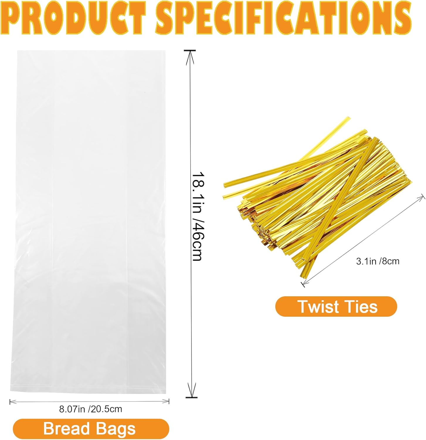 120Pcs Plastic Bread Bags for Homemade Bread and 120 Ties, 18 x 8 x 4 Inch Reusable Clear Loaf Bags, Adjustable, Perfect for Home Bakers and Bakeries 120Pcs