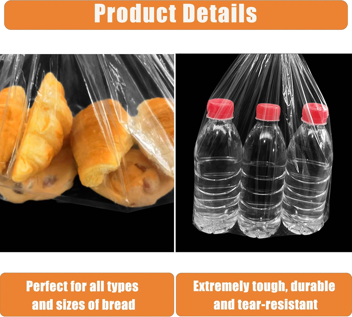 120Pcs Plastic Bread Bags for Homemade Bread and 120 Ties, 18 x 8 x 4 Inch Reusable Clear Loaf Bags, Adjustable, Perfect for Home Bakers and Bakeries 120Pcs