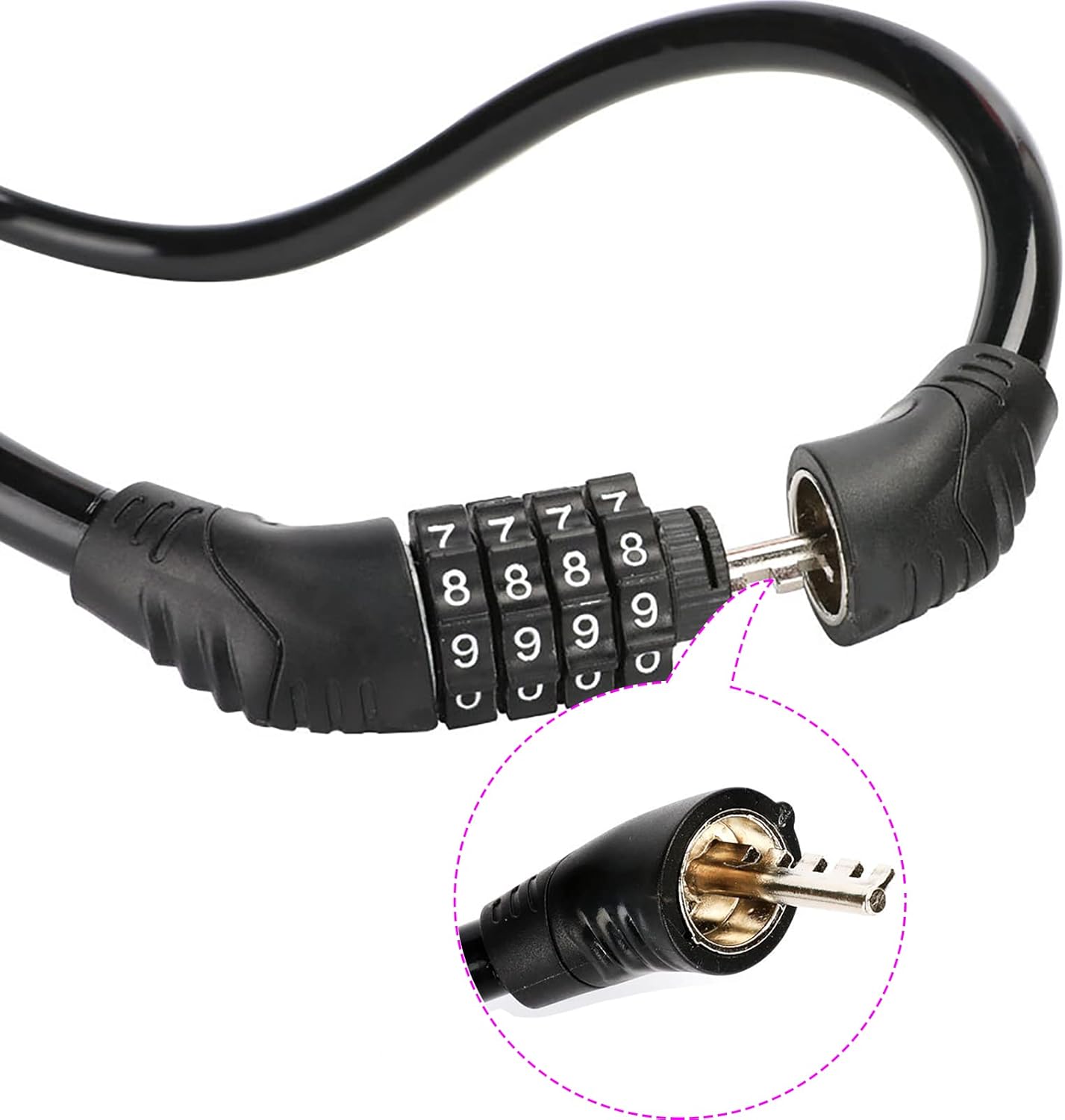 2 PACK Bike Locks Cable,Anti Theft Bicycle Lock Chain,4 Digit Security Resettable Bike Combination Lock Self Coiling Combination Cable Combo Bike Locks Without Mounting Bracket,2 Feetx1/2 Inch Black