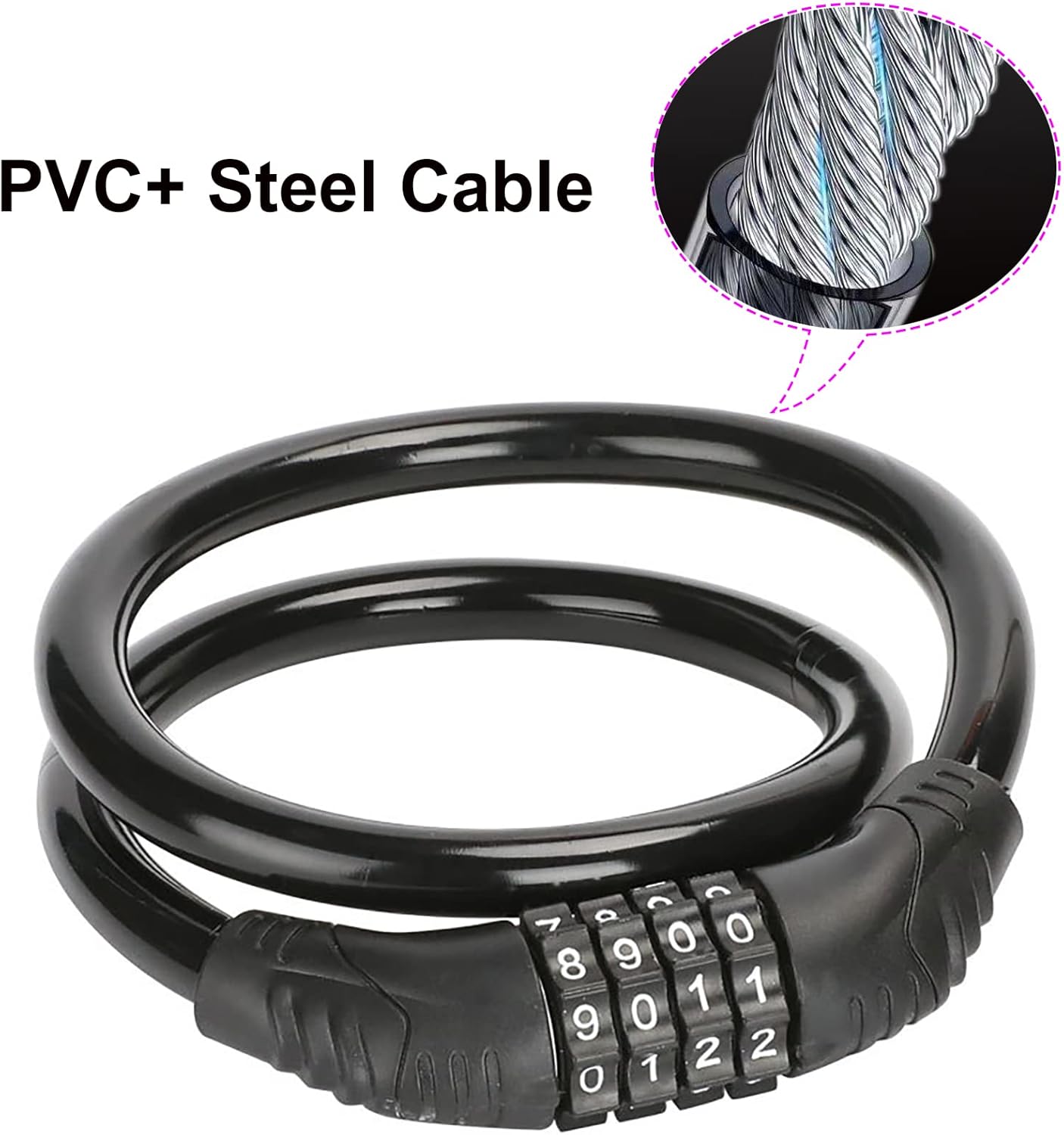 2 PACK Bike Locks Cable,Anti Theft Bicycle Lock Chain,4 Digit Security Resettable Bike Combination Lock Self Coiling Combination Cable Combo Bike Locks Without Mounting Bracket,2 Feetx1/2 Inch Black