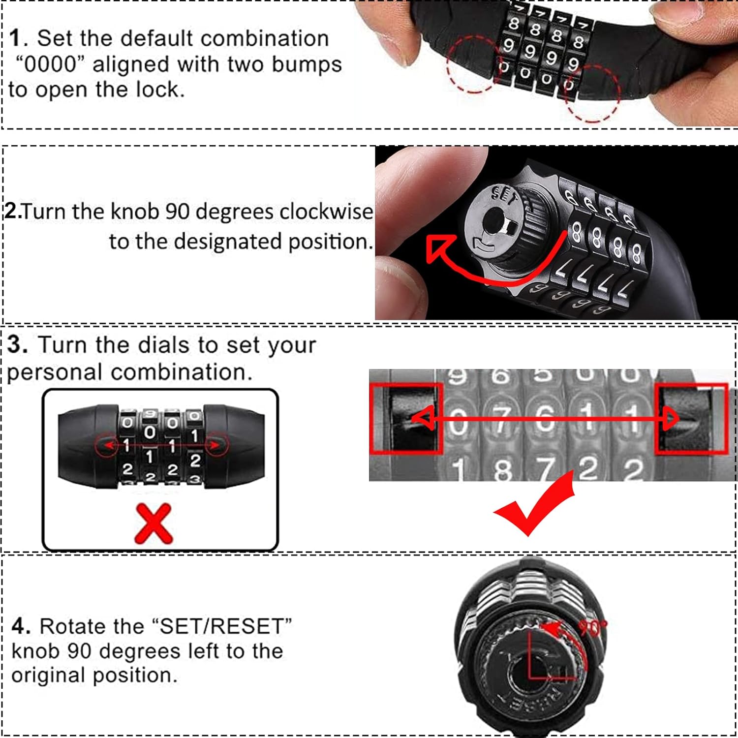 2 PACK Bike Locks Cable,Anti Theft Bicycle Lock Chain,4 Digit Security Resettable Bike Combination Lock Self Coiling Combination Cable Combo Bike Locks Without Mounting Bracket,2 Feetx1/2 Inch Black