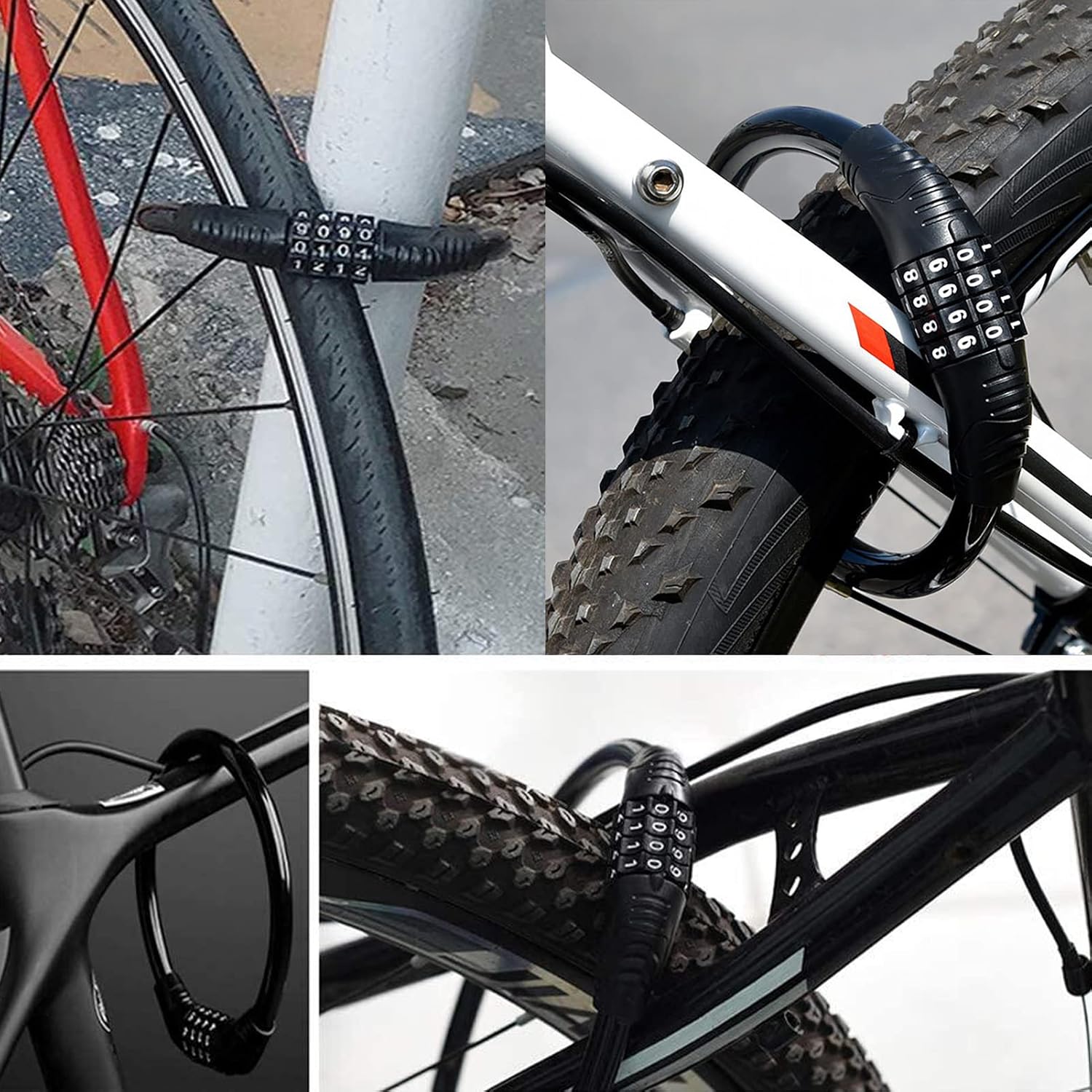2 PACK Bike Locks Cable,Anti Theft Bicycle Lock Chain,4 Digit Security Resettable Bike Combination Lock Self Coiling Combination Cable Combo Bike Locks Without Mounting Bracket,2 Feetx1/2 Inch Black