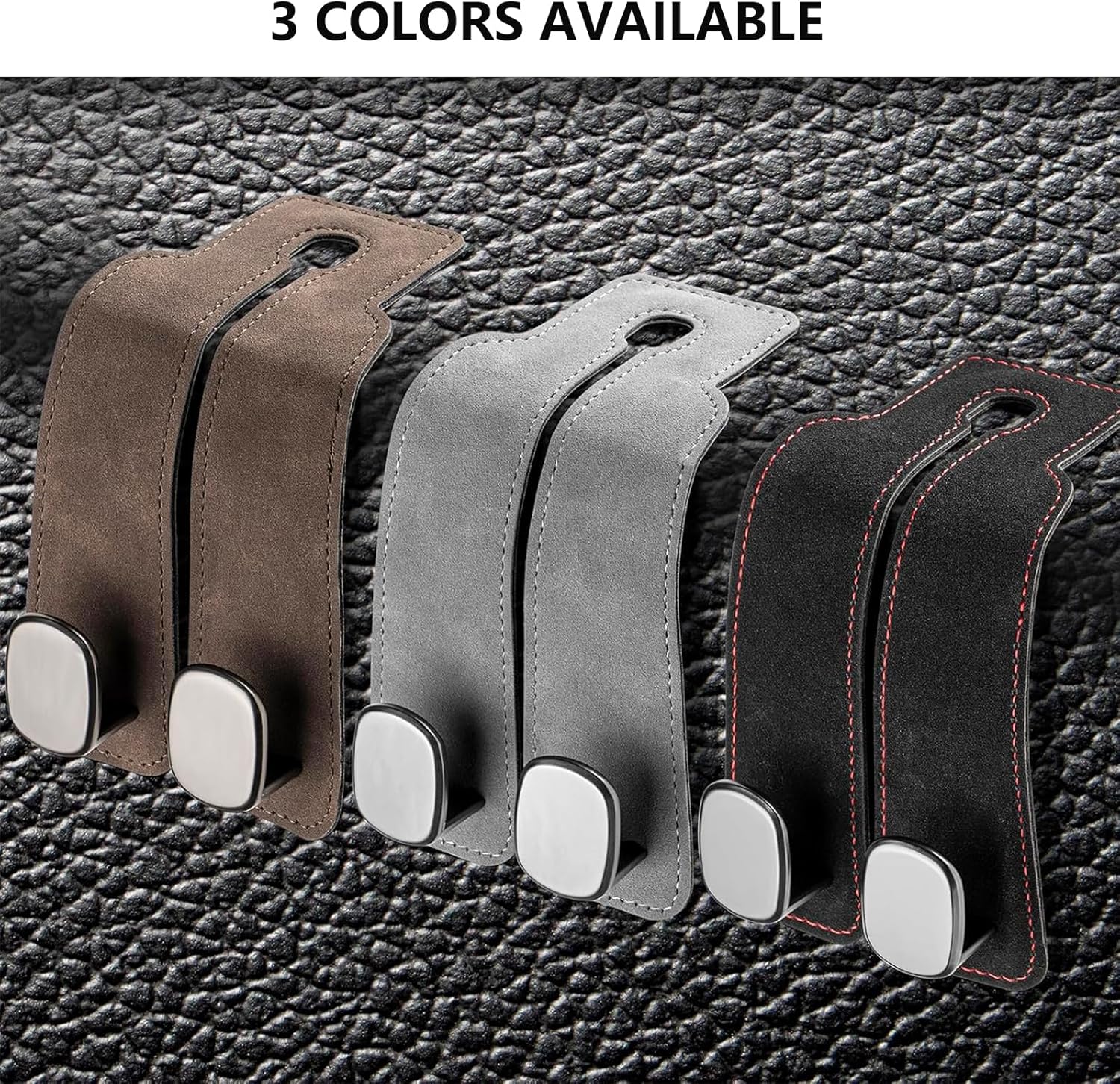 2 Pack Car Hooks for Headrest, Headrest Hooks Car Purse Hook Car Seat Back Storage Hook Premium Leather Car Seat Holder for Headrest Purses and Bags Black