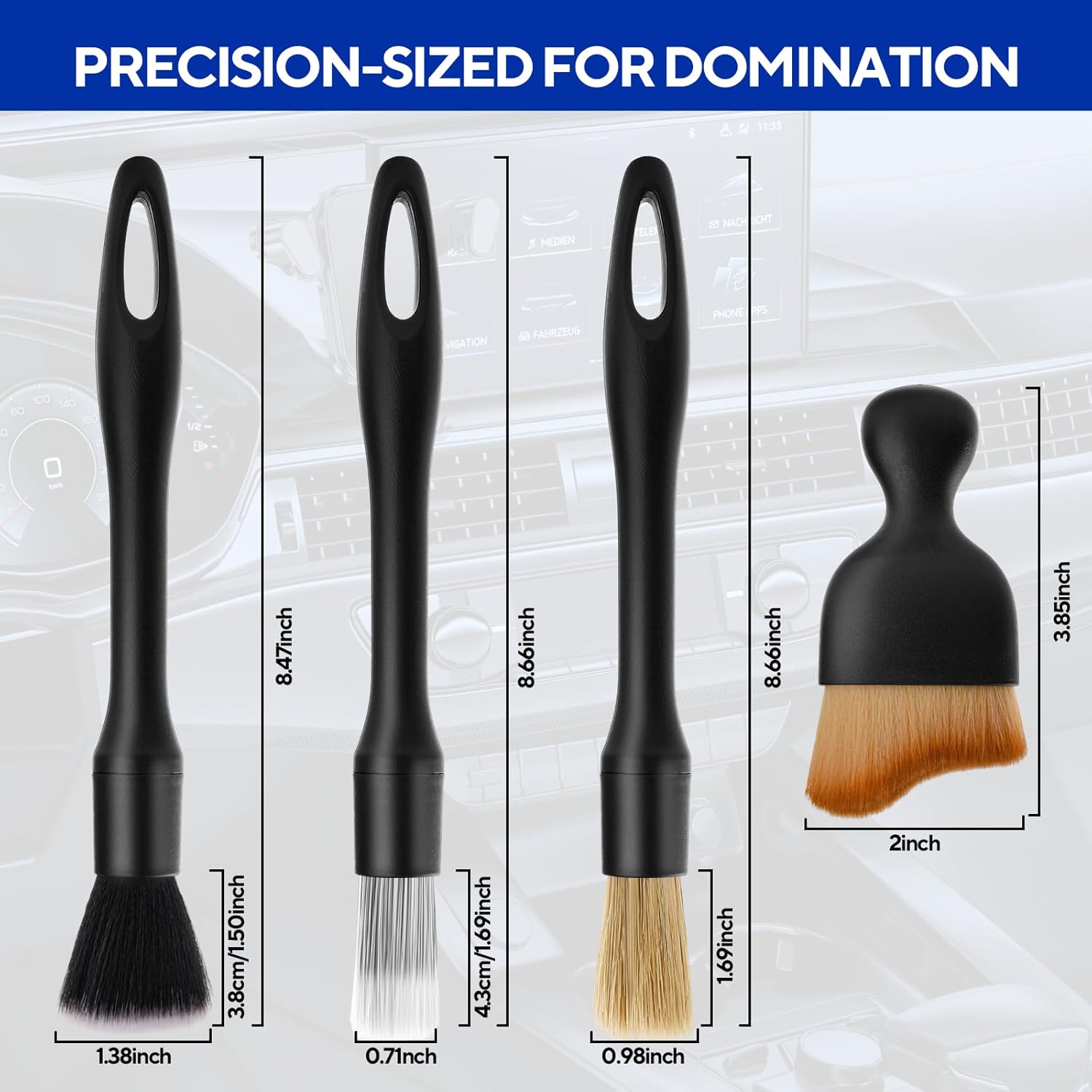 7PCS Car Deng Brush Kit - Ultra Soft Boars Hair Car Interior Deng Brushes, Includes 4 Different Brushes, Multi-use for Cleaning Interior or Exterior - Perfect Car Accessory Gift