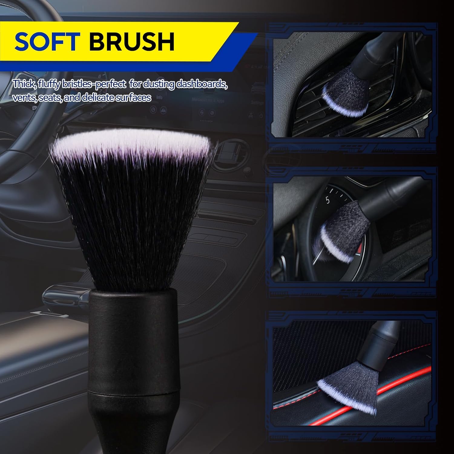 7PCS Car Deng Brush Kit - Ultra Soft Boars Hair Car Interior Deng Brushes, Includes 4 Different Brushes, Multi-use for Cleaning Interior or Exterior - Perfect Car Accessory Gift
