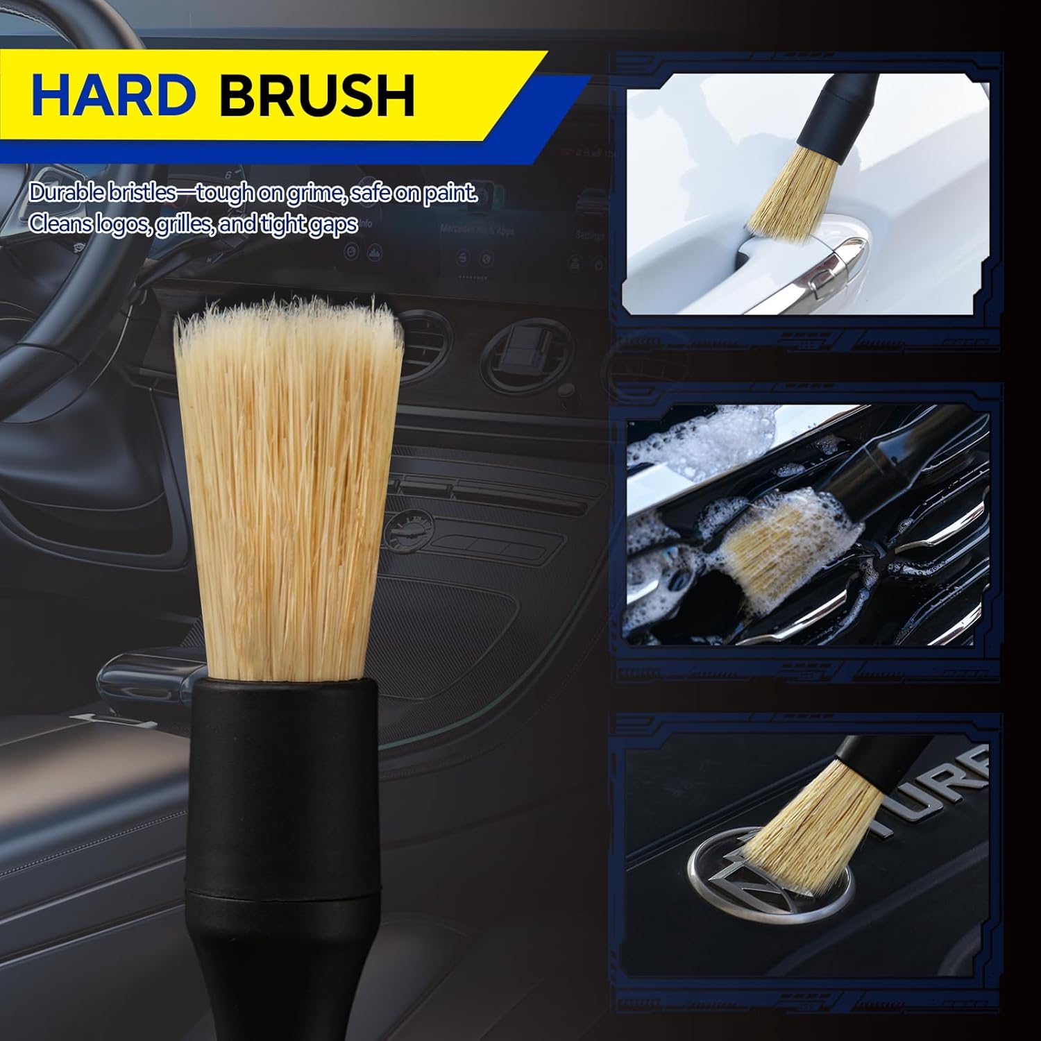 7PCS Car Deng Brush Kit - Ultra Soft Boars Hair Car Interior Deng Brushes, Includes 4 Different Brushes, Multi-use for Cleaning Interior or Exterior - Perfect Car Accessory Gift