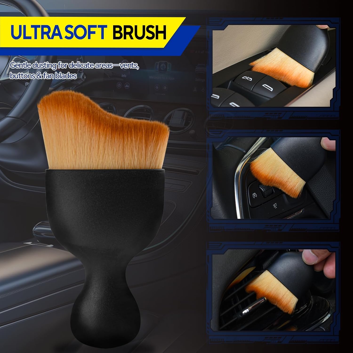 7PCS Car Deng Brush Kit - Ultra Soft Boars Hair Car Interior Deng Brushes, Includes 4 Different Brushes, Multi-use for Cleaning Interior or Exterior - Perfect Car Accessory Gift