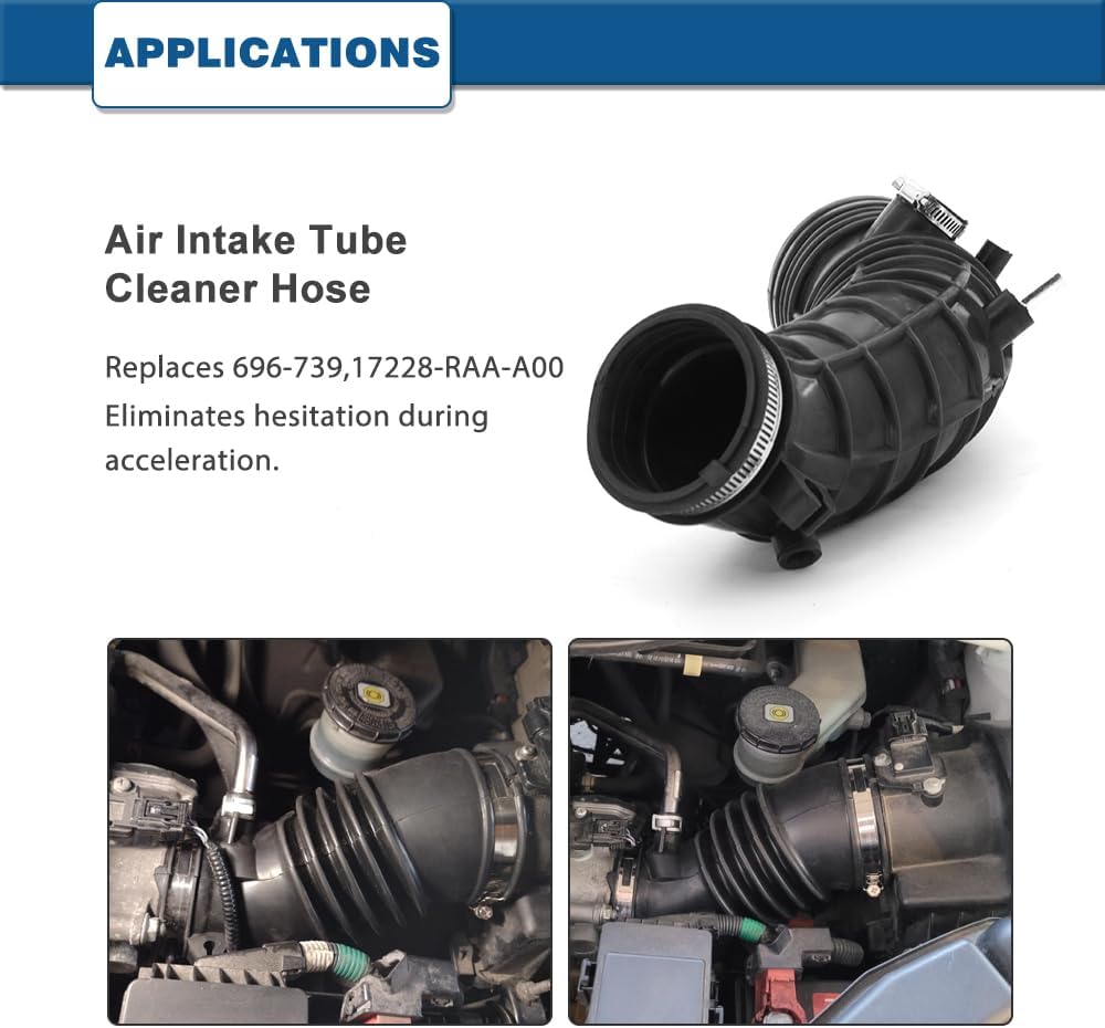 Air Intake Hose Compatible with Honda Accord 2003 2004 2005 2006, 2007 2.4L 17228 RAA A00 17228RAAA00 696-739