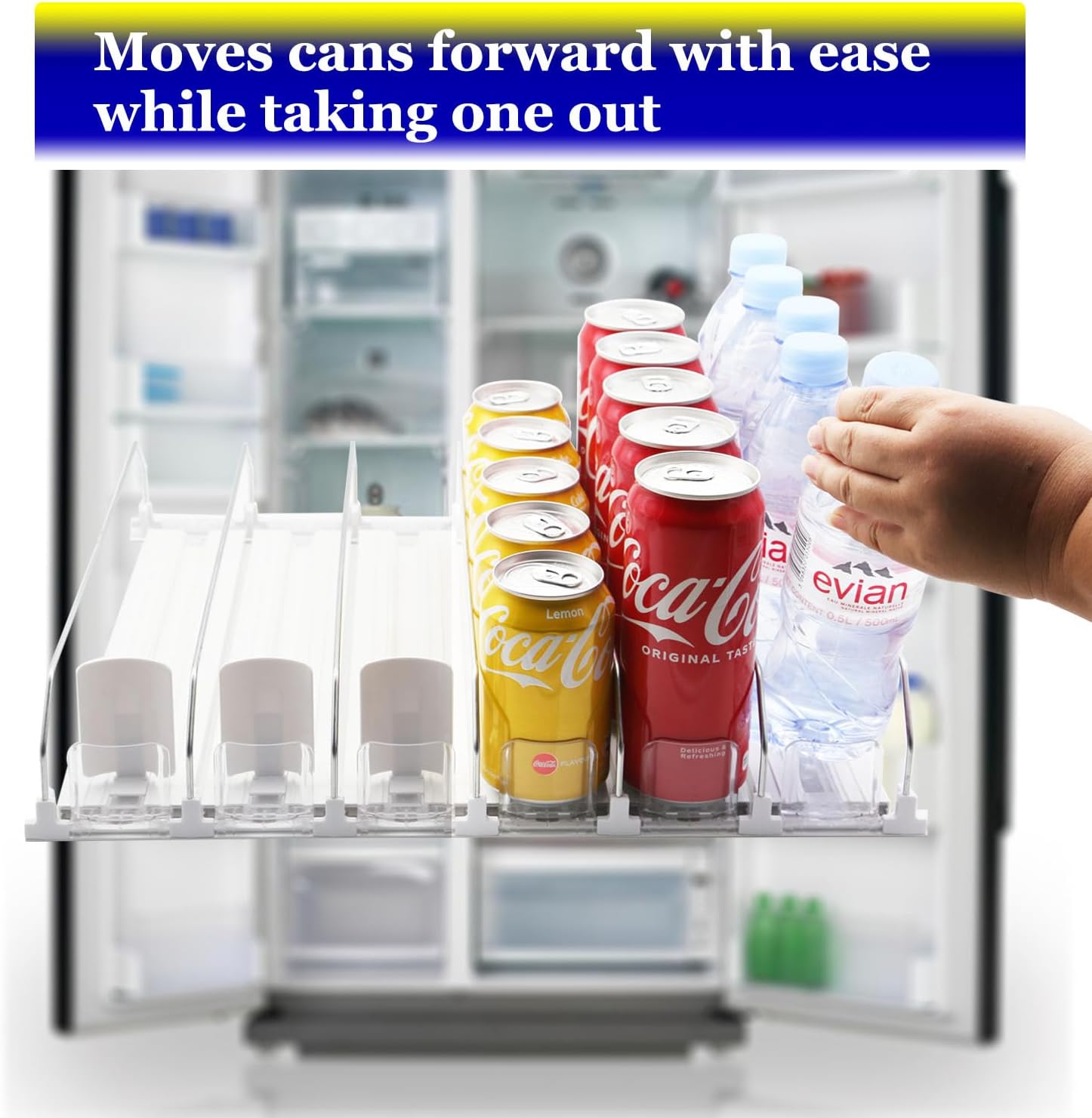 Drink Dispenser for Fridge,Automatic Pusher Glide Soda Can Dispenser for Refrigerator and Adjustable Width - Storage 25 Cans