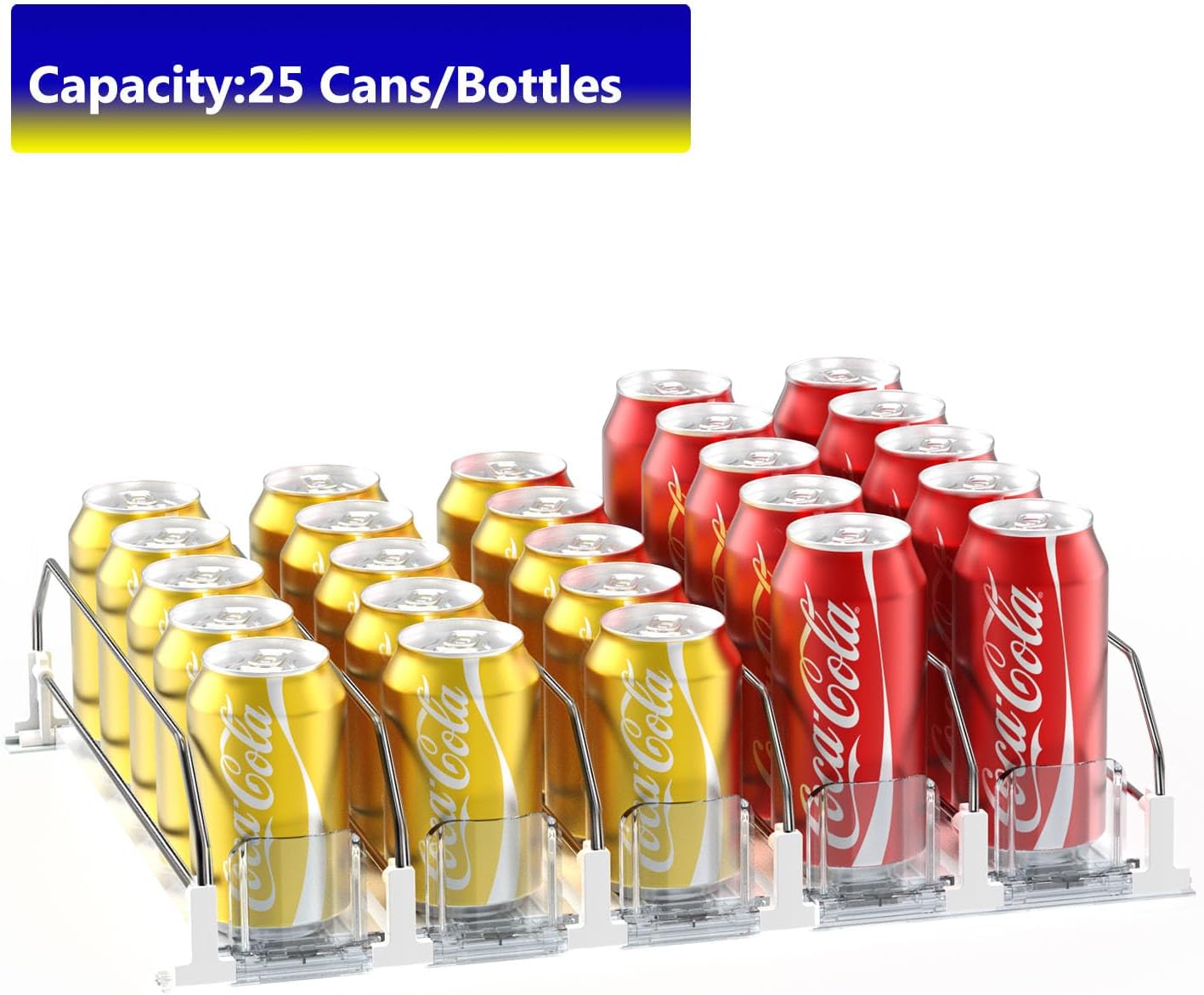 Drink Dispenser for Fridge,Automatic Pusher Glide Soda Can Dispenser for Refrigerator and Adjustable Width - Storage 25 Cans
