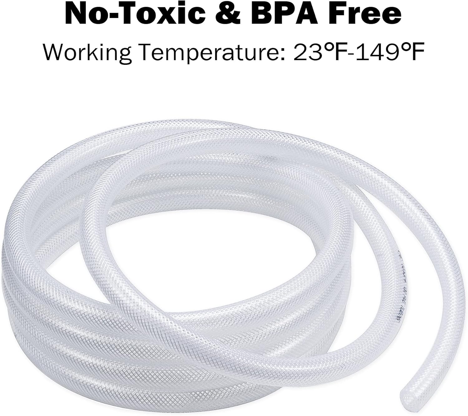 1/2" ID - 50 ft Heavy Duty Braided Clear Plastic Vinyl Tubing, Flexible High Pressure Reinforced PVC Plastic Tube Hose, Non-toxic, BPA Free, with 2 Stainless Clamps