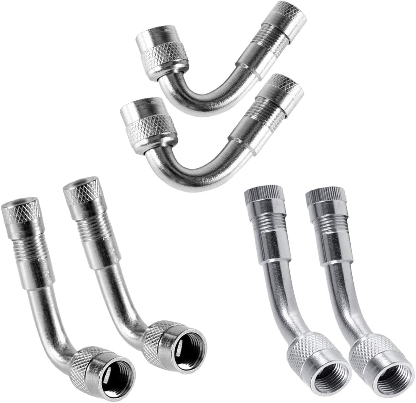 6 PCS 45 Degree 90 Degree 135 Degree Metal Valve Stem Extenders, Universal Valve Stem Extensions Compatible for Dual Wheels Passenger Cars, Stroller, RV, Motorcycles, Bicycles, Trailers