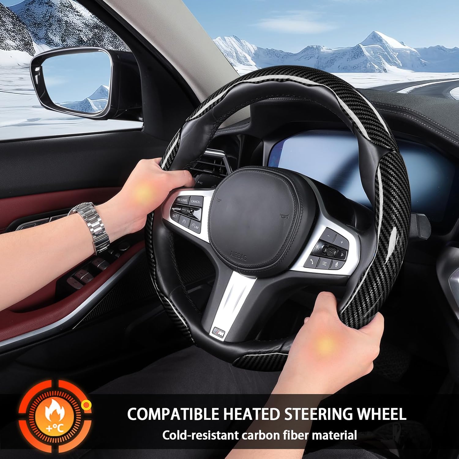 Carbon Fiber Steering Wheel Covers 3 Piece Clip on Steering Wheel Cover Black