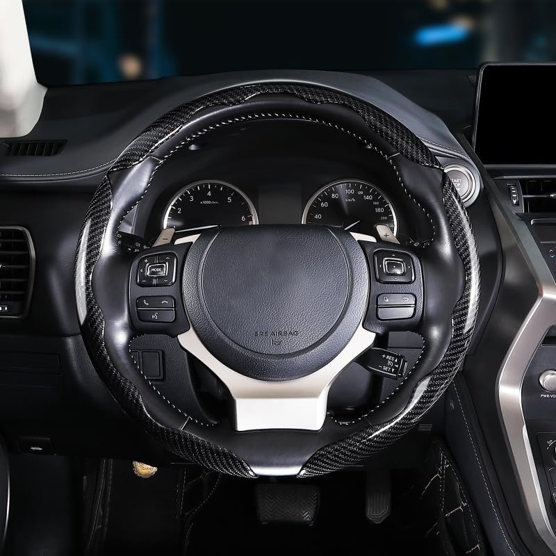 Carbon Fiber Steering Wheel Covers 3 Piece Clip on Steering Wheel Cover Black