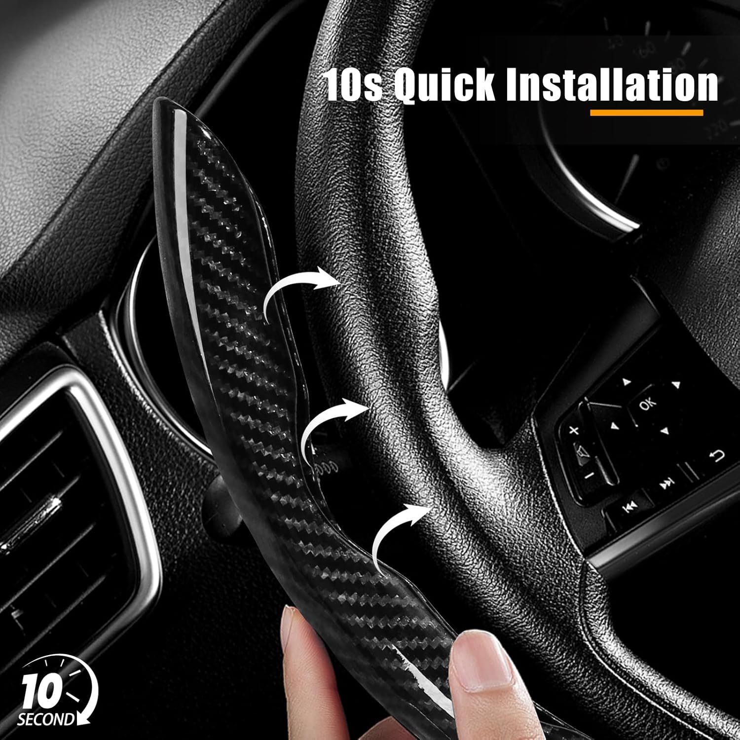 Carbon Fiber Steering Wheel Covers 3 Piece Clip on Steering Wheel Cover Black