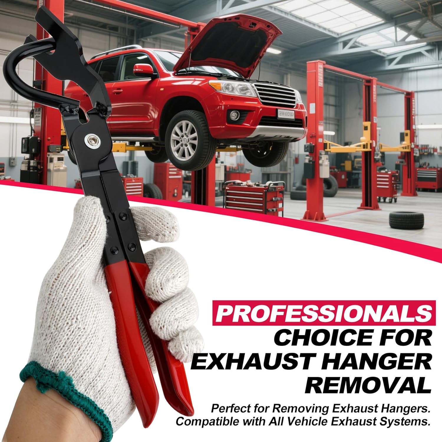 Exhaust Hanger Removal Tool, Heavy-Duty Exhaust Hanger Pliers for Car & Truck Rubber Exhaust Hangers, 25° Offset Design, Non-Slip Grip, Compatible with Most Exhaust Systems