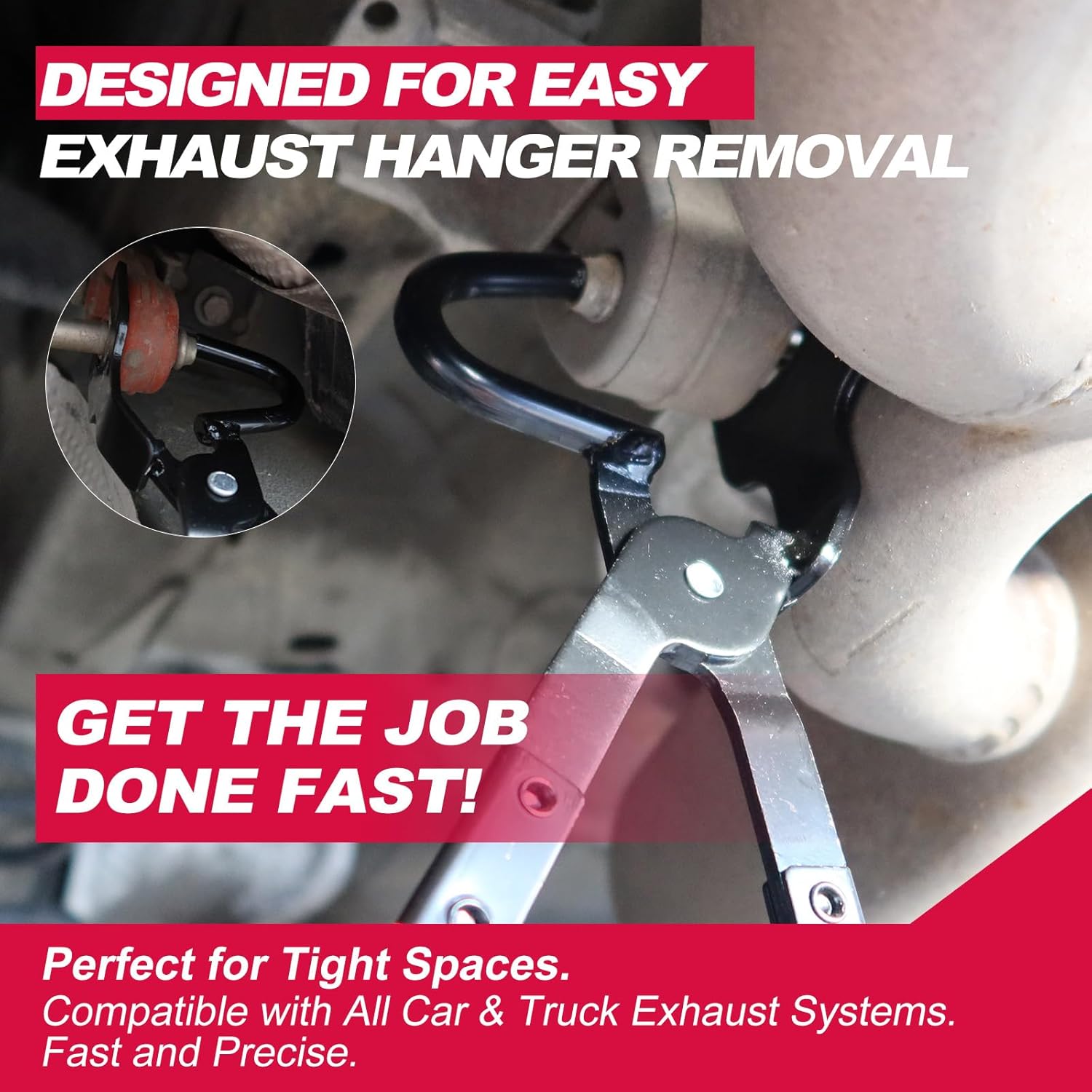 Exhaust Hanger Removal Tool, Heavy-Duty Exhaust Hanger Pliers for Car & Truck Rubber Exhaust Hangers, 25° Offset Design, Non-Slip Grip, Compatible with Most Exhaust Systems