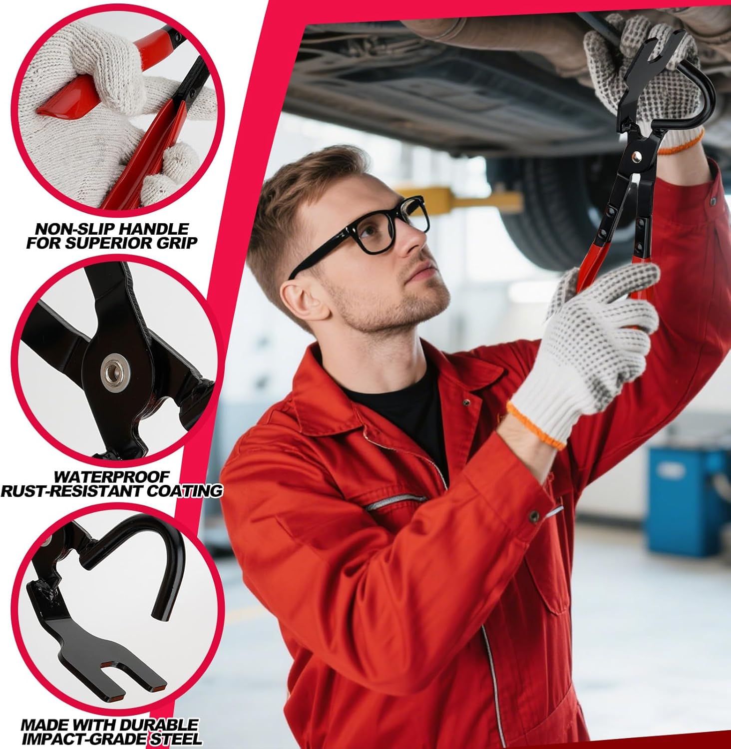 Exhaust Hanger Removal Tool, Heavy-Duty Exhaust Hanger Pliers for Car & Truck Rubber Exhaust Hangers, 25° Offset Design, Non-Slip Grip, Compatible with Most Exhaust Systems