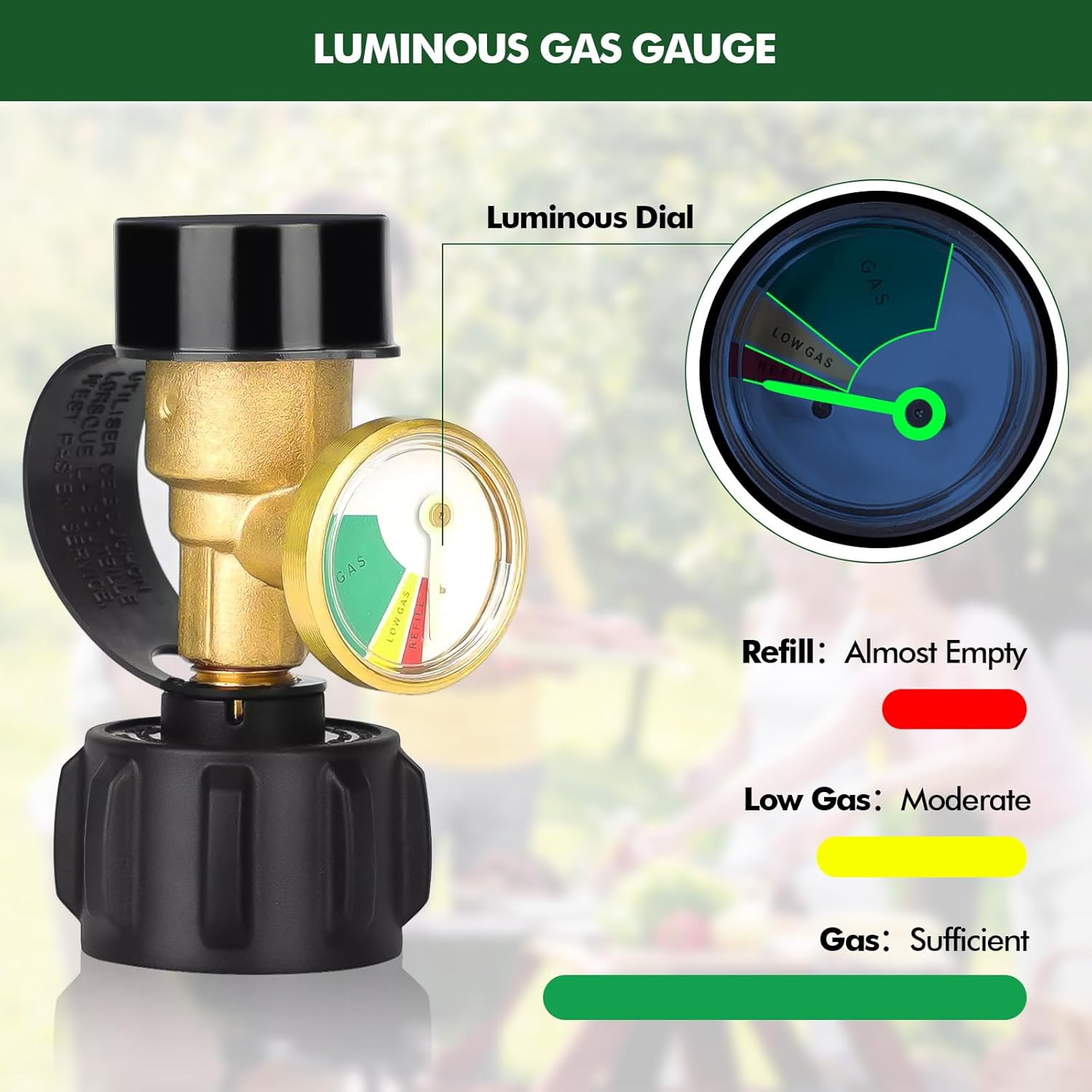 Propane Tank Gauge Level Indicator, 2 Pack Propane Gas Gauge for LP Propane Tank 5LB-40LB with QCC1/Type, Leak Detector for BBQ Gas Grill, RV Camper Accessories, Heater, Propane Application