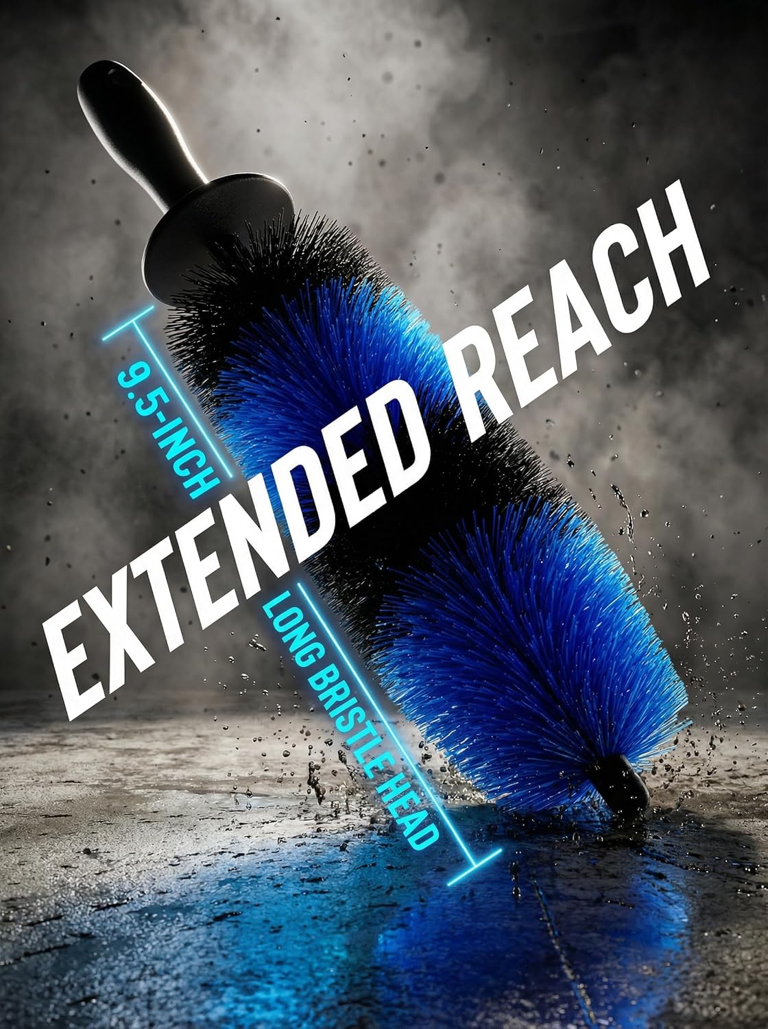 Master Wheel & Tire Brush, Easy Reach Wheel and Rim Deng Brush Long Soft Bristle, Car Tire Brush, Wheel Scrub Brush, Multipurpose use for Wheels Rims Exhaust Tips Motorcycles Blue