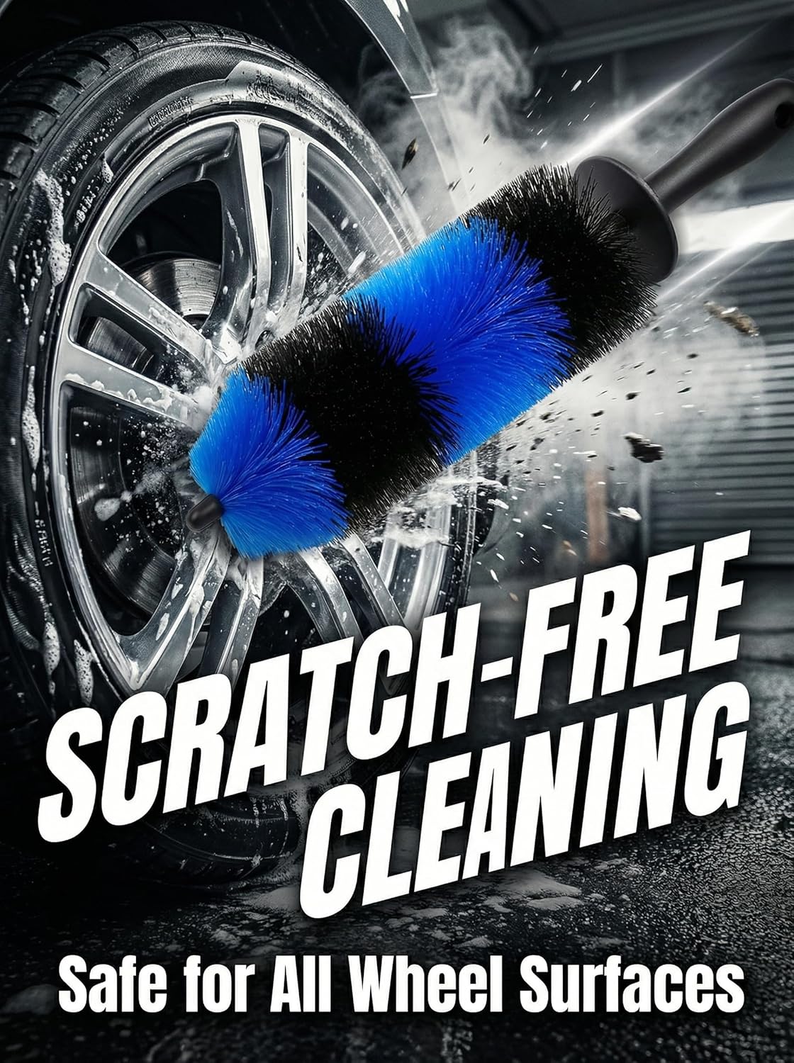Master Wheel & Tire Brush, Easy Reach Wheel and Rim Deng Brush Long Soft Bristle, Car Tire Brush, Wheel Scrub Brush, Multipurpose use for Wheels Rims Exhaust Tips Motorcycles Blue