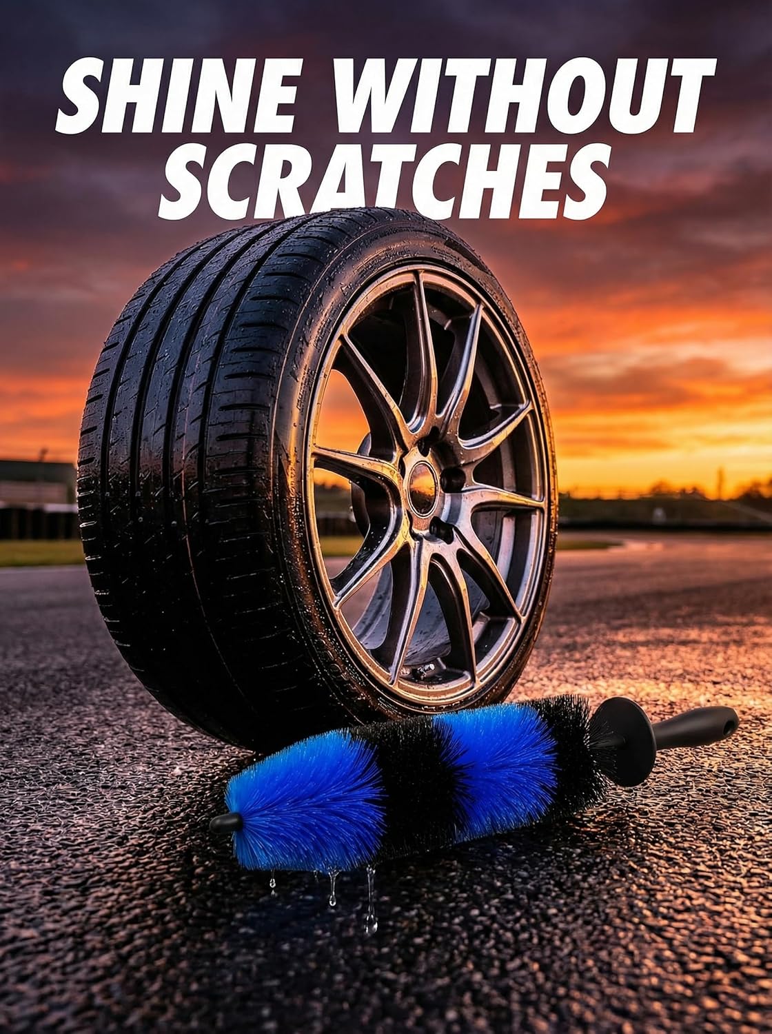Master Wheel & Tire Brush, Easy Reach Wheel and Rim Deng Brush Long Soft Bristle, Car Tire Brush, Wheel Scrub Brush, Multipurpose use for Wheels Rims Exhaust Tips Motorcycles Blue
