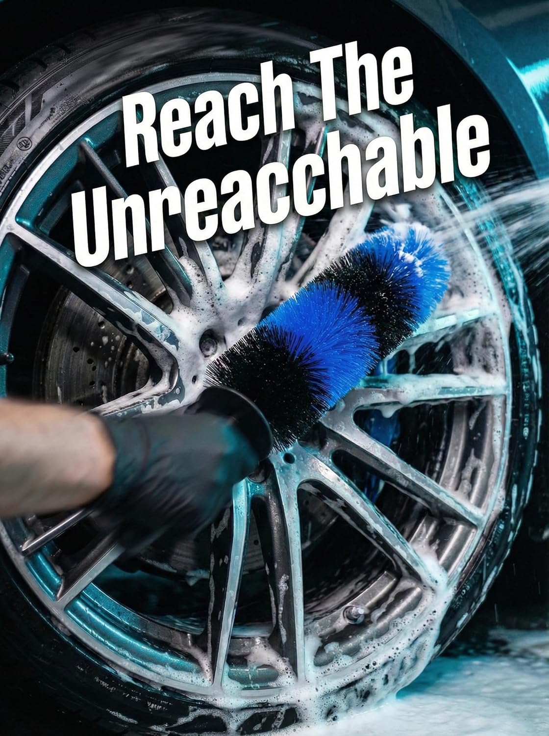 Master Wheel & Tire Brush, Easy Reach Wheel and Rim Deng Brush Long Soft Bristle, Car Tire Brush, Wheel Scrub Brush, Multipurpose use for Wheels Rims Exhaust Tips Motorcycles Blue