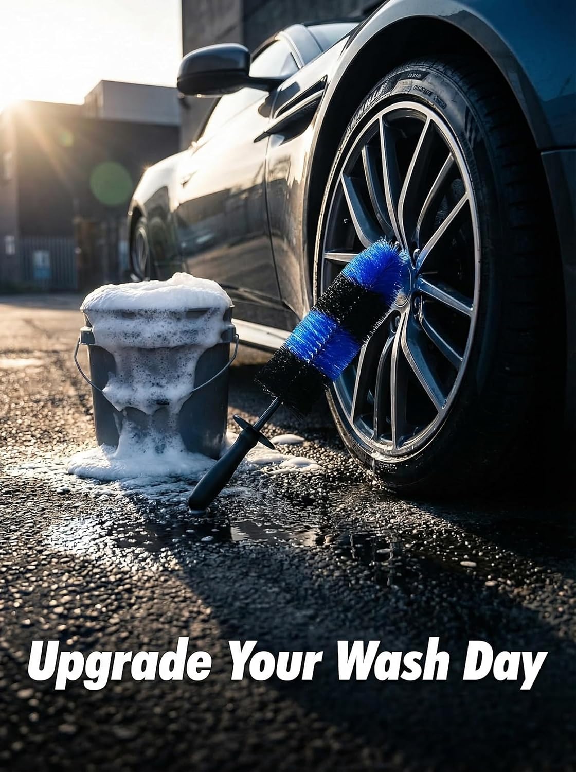 Master Wheel & Tire Brush, Easy Reach Wheel and Rim Deng Brush Long Soft Bristle, Car Tire Brush, Wheel Scrub Brush, Multipurpose use for Wheels Rims Exhaust Tips Motorcycles Blue