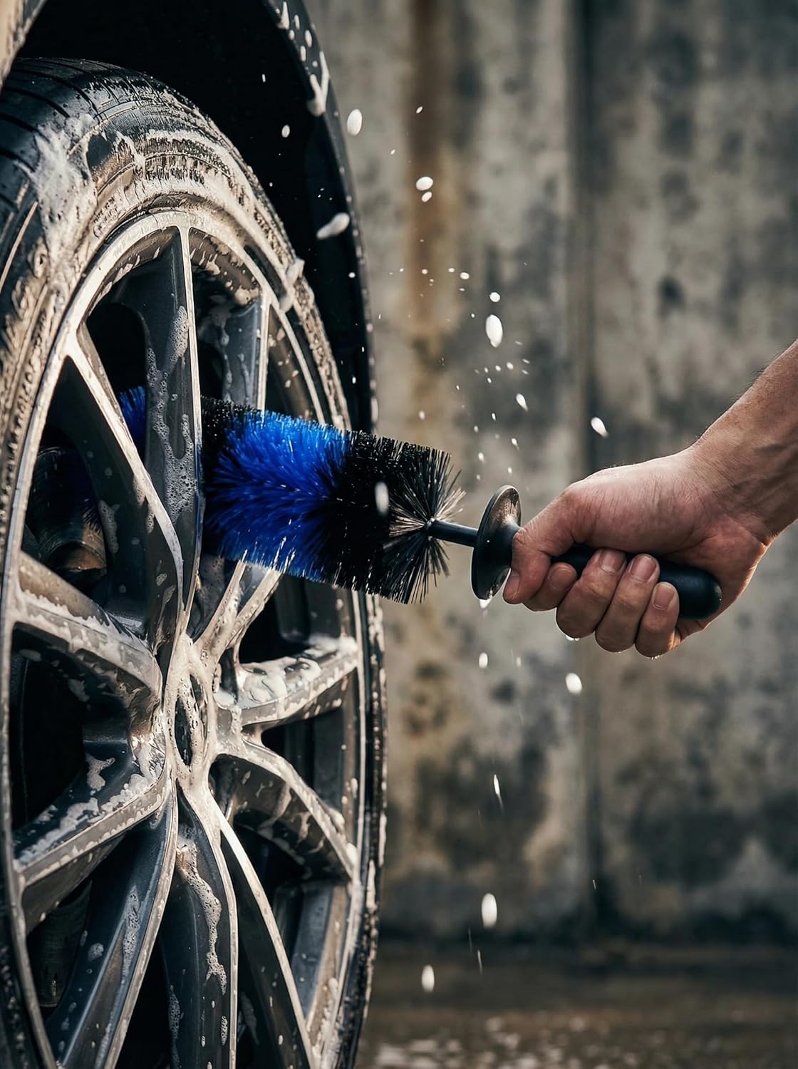 Master Wheel & Tire Brush, Easy Reach Wheel and Rim Deng Brush Long Soft Bristle, Car Tire Brush, Wheel Scrub Brush, Multipurpose use for Wheels Rims Exhaust Tips Motorcycles Blue