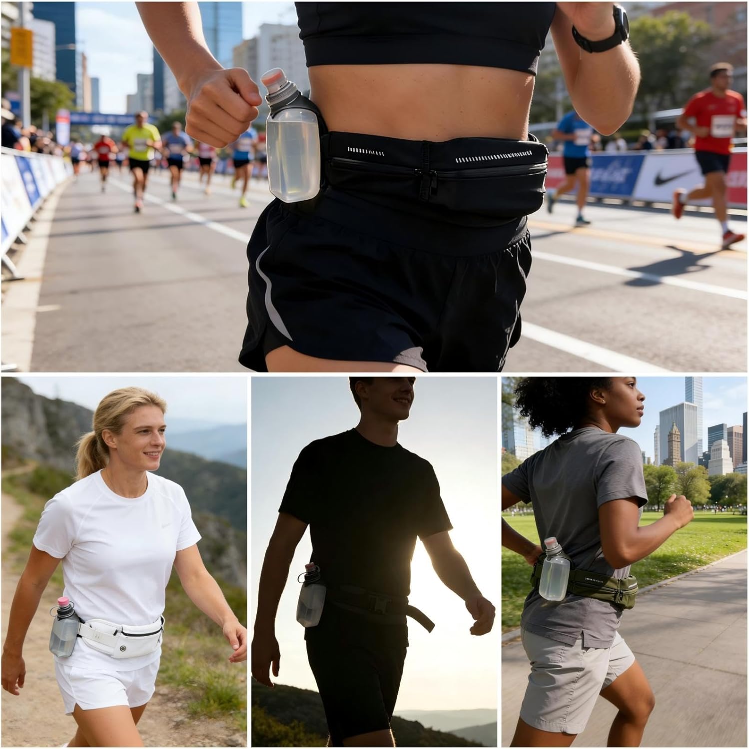 Water Bottle for Running No Bounce Water Bottle with Clip and Cover Cap,BPA-Free Plastic, 8.8oz 250ml for Running/Marathon/Walking/Hiking/Cycling/Trail/Skiing 2 Pack