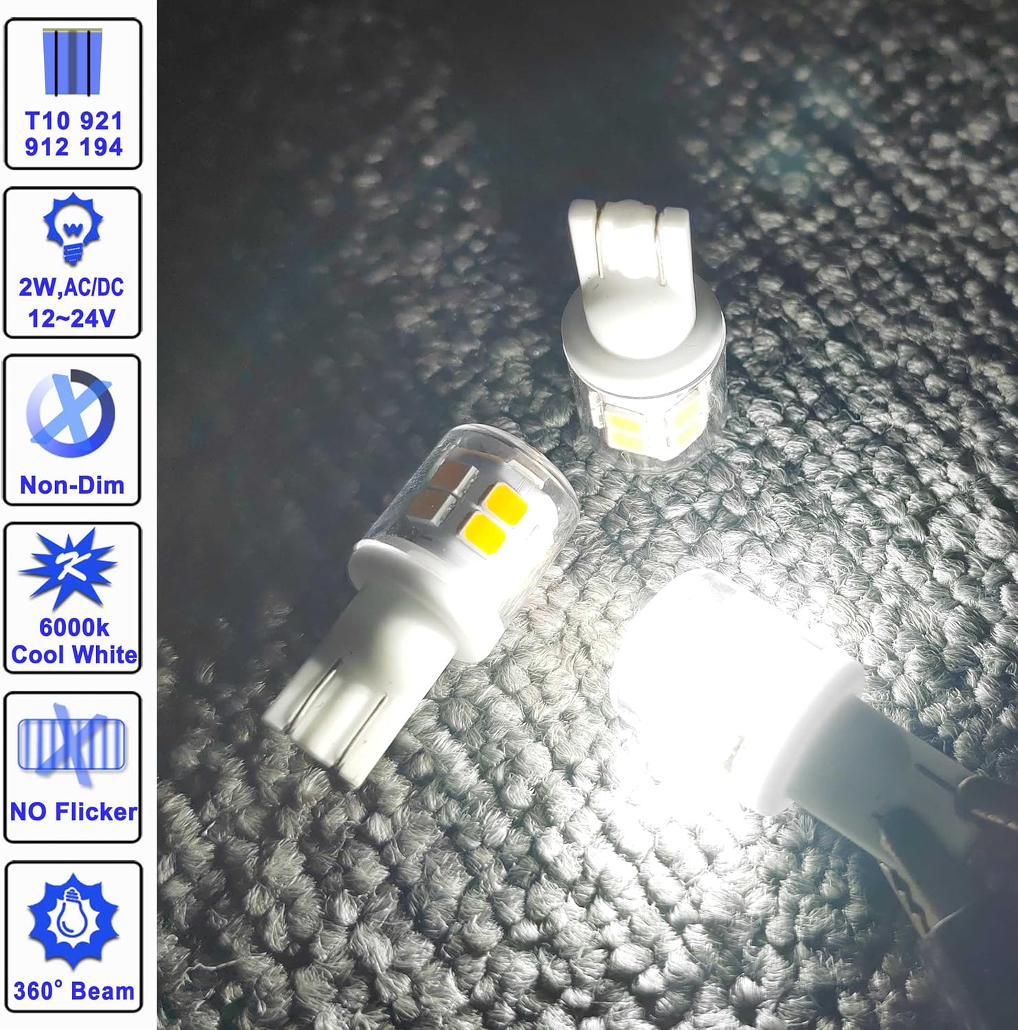 Bright T10 921 922 912 Led Bulbs for 12V RV Tralier Interior Ceiling Dome Light, Cool White 6000k, 194 168 LED Replacement Camper Boat Trunk Map License Backup Reverse Width Lamp Landscape Lights,5Pcs
