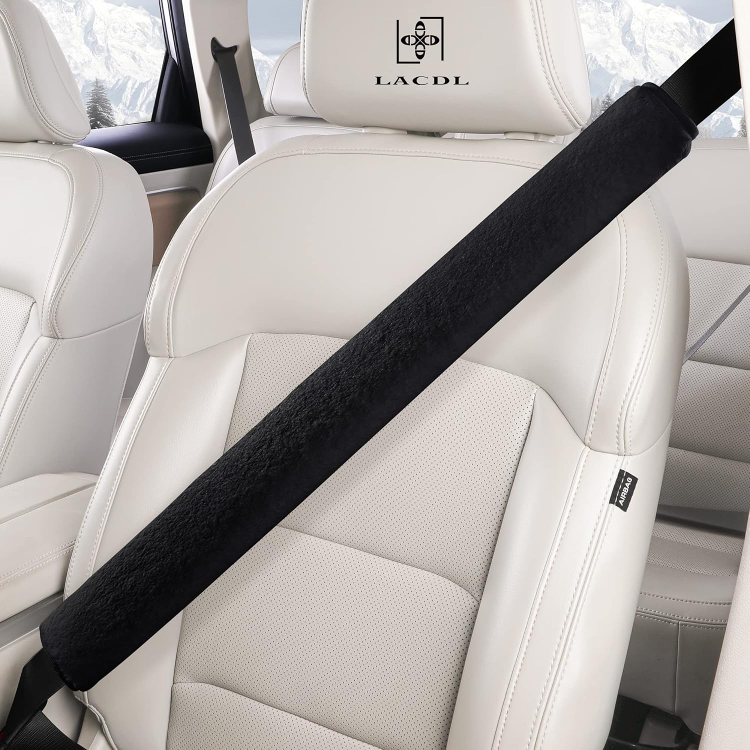 Extra Long Seatbelt Cover Super Soft Furry for Adults Kids Women & Men, Thick Plush Full Car Seat Belt Strap Cushion, Fluffy Shoulder Pad Protector, Auto Interior Accessories, 1pc, Black, 15.5in