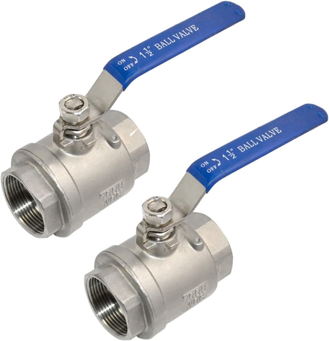 2Pcs 316 Stainless Steel 1.5" Full Port Ball Valve with Heavy Duty Blue Vinyl Insulation Handle, NPT Female x Female Thread,1000 WOG