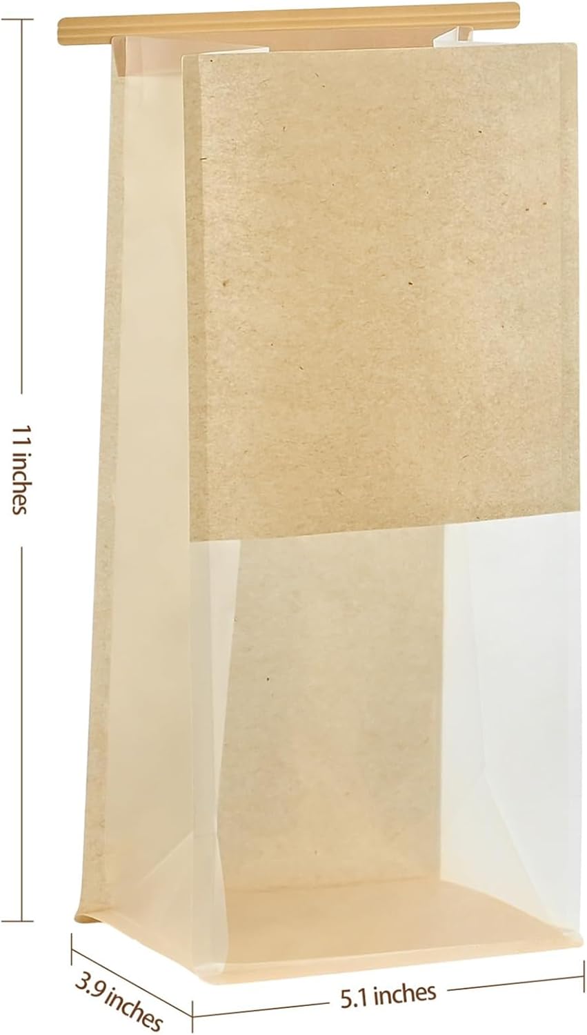 50 PCS Bread Bags for Homemade Breads, 11 x 5.1 x 3.9 Inches Bakery Bags with Tin Tie Tab Lock, Cookie Bags with Window for Pastry Bagel Packaging