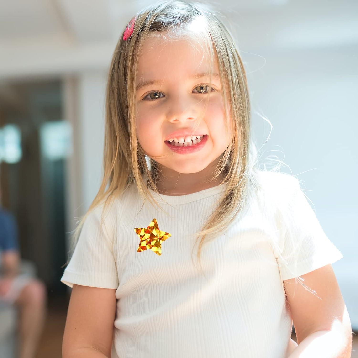 1.5" Large Holographic Gold Star Stickers for Kids Reward, 500 Pcs Foil Star Metallic Stickers Roll for Behavior Chart, Student Planner and School Classroom Teacher Supplies