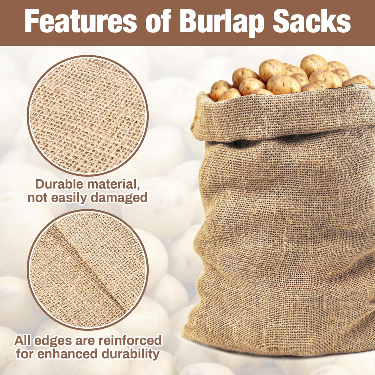 2 PCS Burlap Sack - 19.6" x 35" Burlap Bags for Plants High Density Natural Jute Bag of Potatoe Storage Plant Grow Bags with Rope Potato Sacks Race Bag Halloween,Christmas Decorations