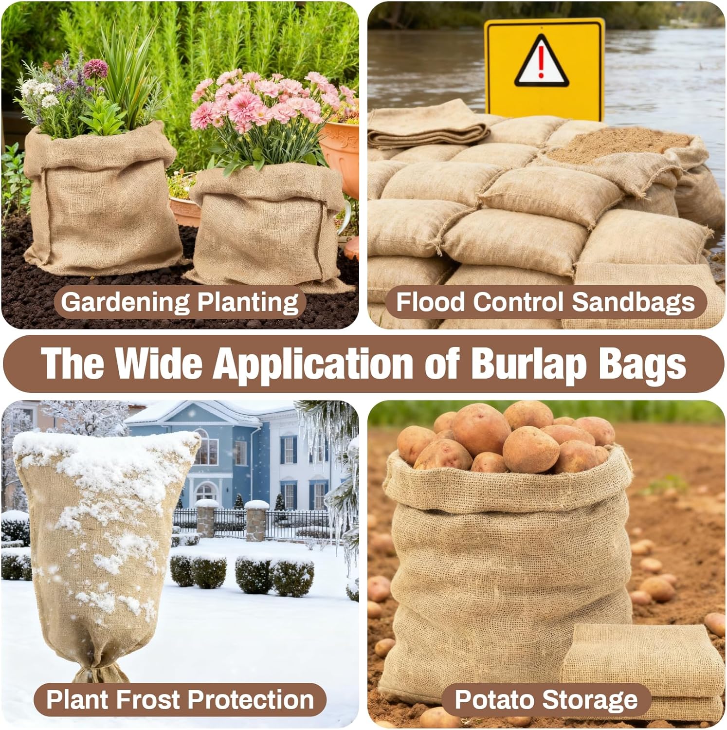 2 PCS Burlap Sack - 19.6" x 35" Burlap Bags for Plants High Density Natural Jute Bag of Potatoe Storage Plant Grow Bags with Rope Potato Sacks Race Bag Halloween,Christmas Decorations
