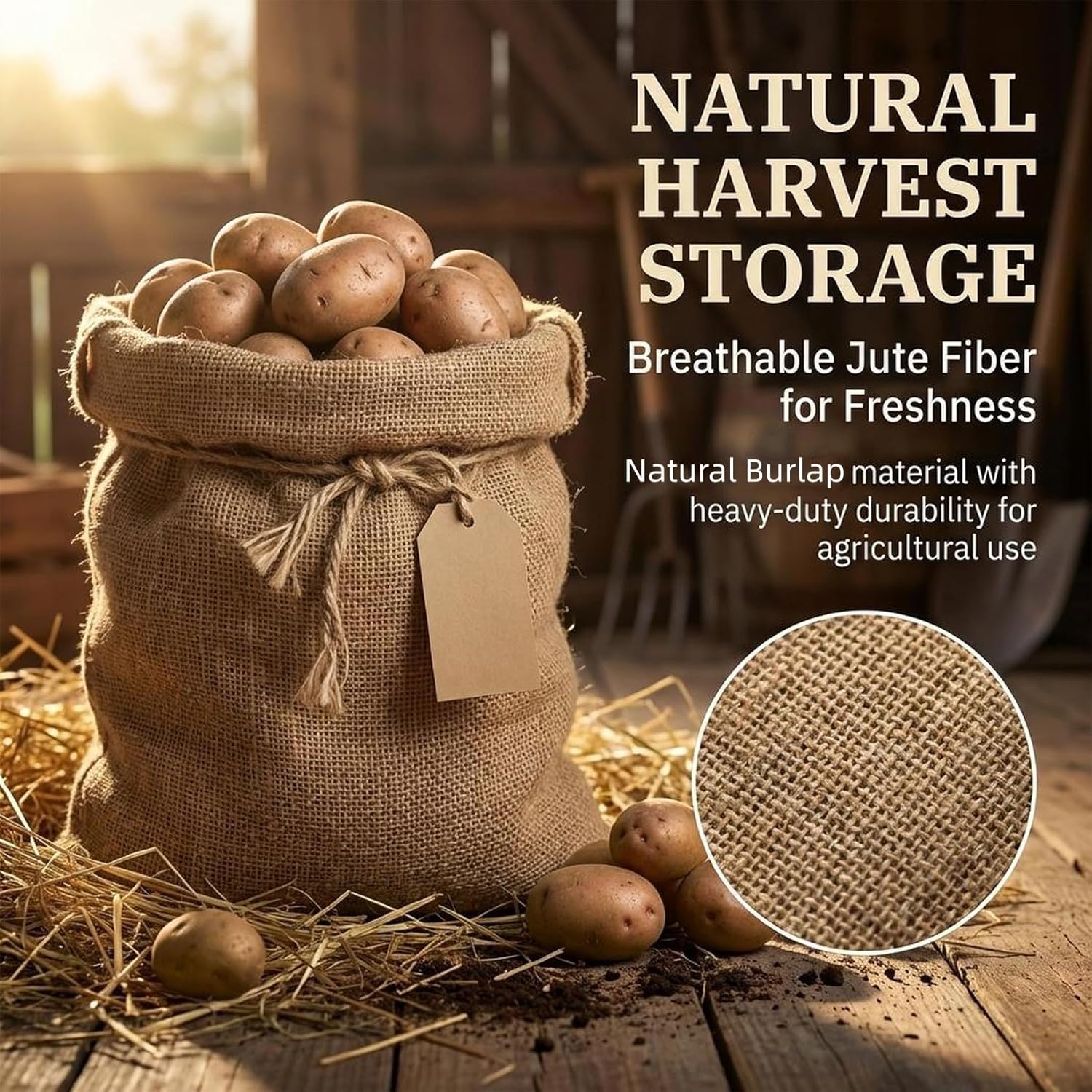 2 PCS Burlap Sack - 19.6" x 35" Burlap Bags for Plants High Density Natural Jute Bag of Potatoe Storage Plant Grow Bags with Rope Potato Sacks Race Bag Halloween,Christmas Decorations