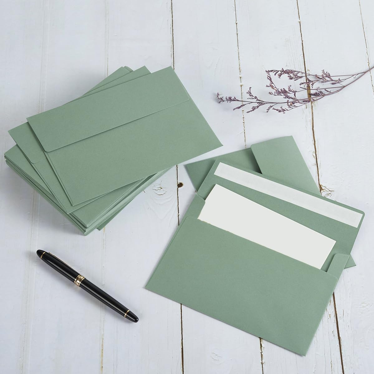 100 Pack Sage-Green A7 Envelopes Self-Adhesive 5x7 Envelopes for Invitations, 5x7 Greeting Cards