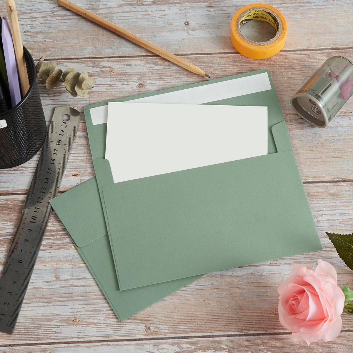 100 Pack Sage-Green A7 Envelopes Self-Adhesive 5x7 Envelopes for Invitations, 5x7 Greeting Cards