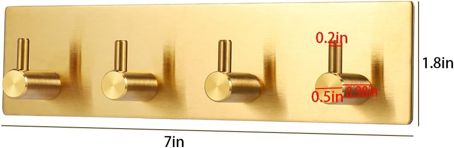 Key Holder for Christmas Wall Decorative, Adhesive Stainless Steel Key Hooks, Key Hanger Key Organizer Towel Hook Coat Hanger for Entryway Hallway Kitchen Four Rows, Golden 1 PC