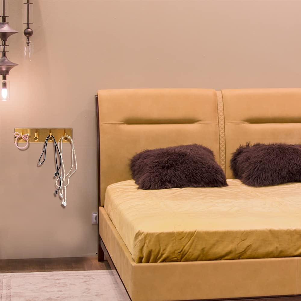 Key Holder for Christmas Wall Decorative, Adhesive Stainless Steel Key Hooks, Key Hanger Key Organizer Towel Hook Coat Hanger for Entryway Hallway Kitchen Four Rows, Golden 1 PC