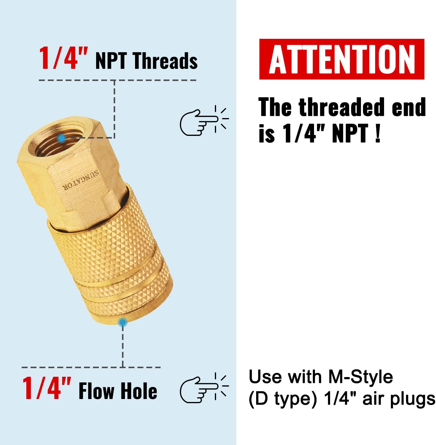 1/4'' Air Hose fittings, 10-Pack Brass 1/4 Inch NTP Female Industrial Coupler, 1/4'' Air Line Quick Connect Fittings for Auto Shop, Compressor Hose Repair Kit, 1/4 Inch NTP Coupler