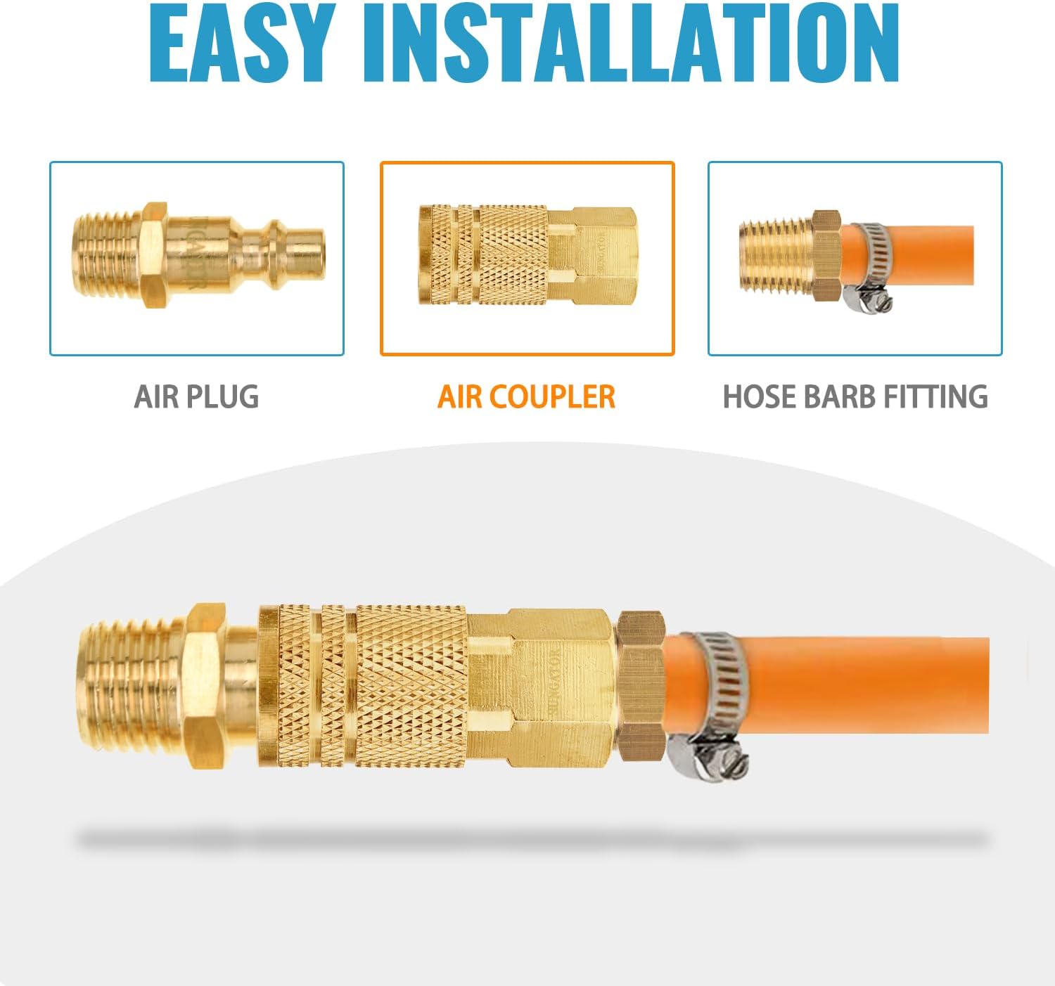 1/4'' Air Hose fittings, 10-Pack Brass 1/4 Inch NTP Female Industrial Coupler, 1/4'' Air Line Quick Connect Fittings for Auto Shop, Compressor Hose Repair Kit, 1/4 Inch NTP Coupler