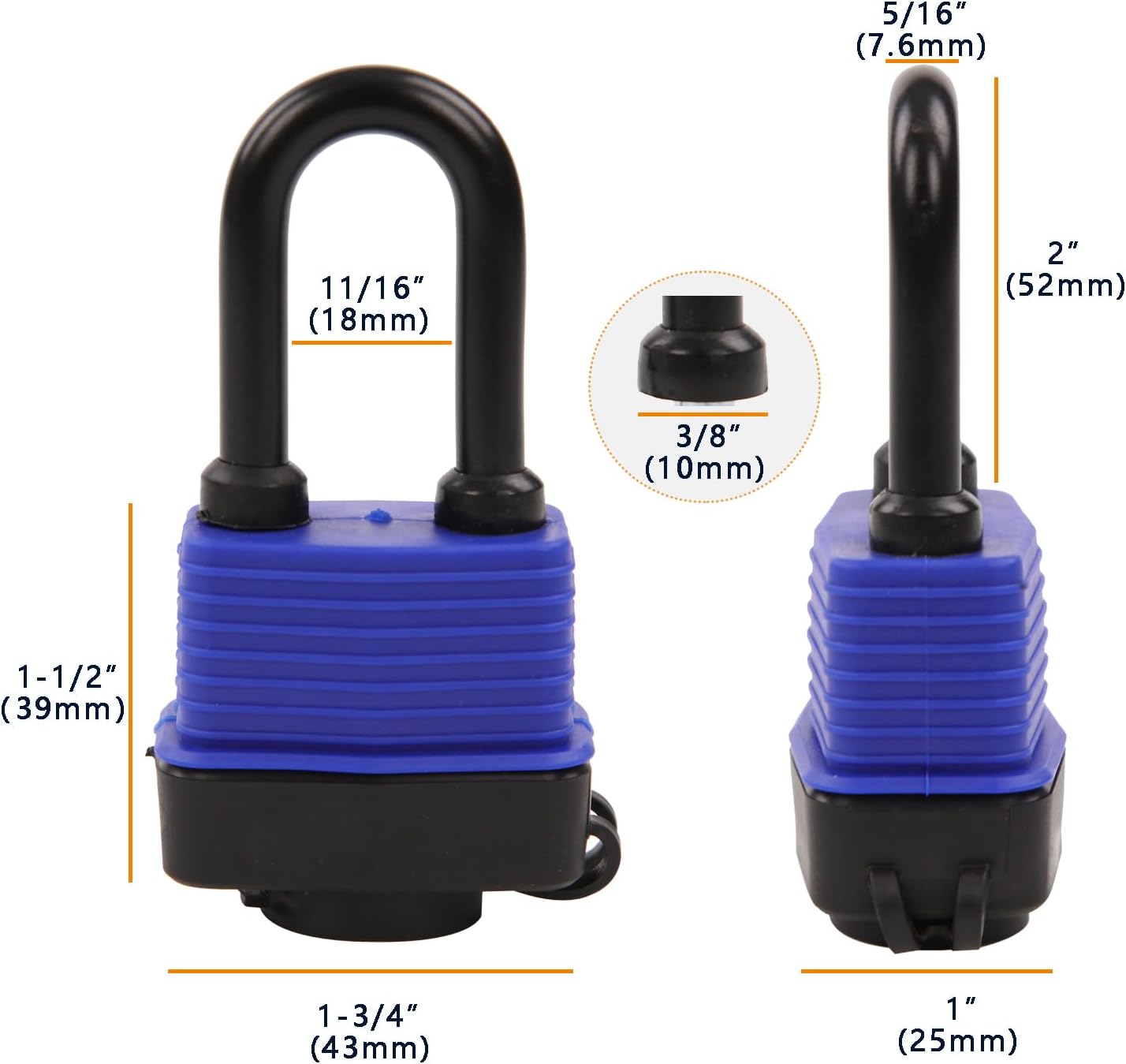 ® Heavy-Duty 44mm 1.75" Out-Door Padlock Keyed-Alike, Water-Resistant Cover, Steel Lock with Same-Key, Extra-Long-Shackle Anti-Rust, Brass Cylinder for Boat, Fishing, Marine, Fence