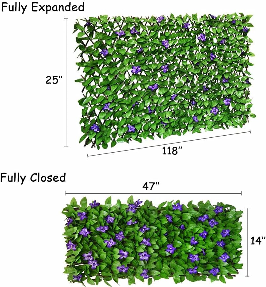 Expandable Fence Privacy Screen for Balcony Patio Outdoor,Decorative Faux Ivy Fencing Panel,Artificial Hedges Single Sided Leaves 1, Purple Flowers