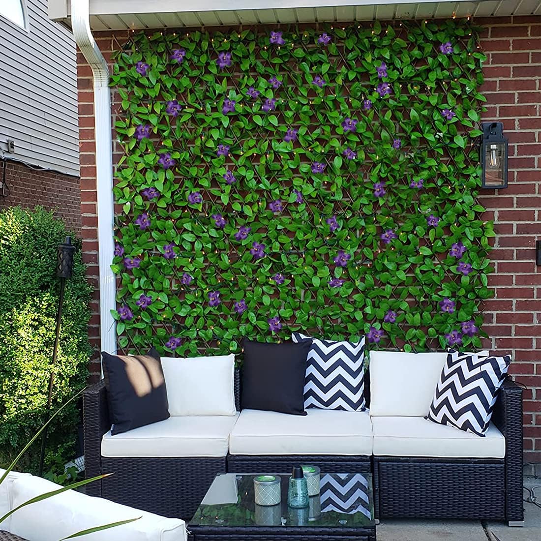 Expandable Fence Privacy Screen for Balcony Patio Outdoor,Decorative Faux Ivy Fencing Panel,Artificial Hedges Single Sided Leaves 1, Purple Flowers