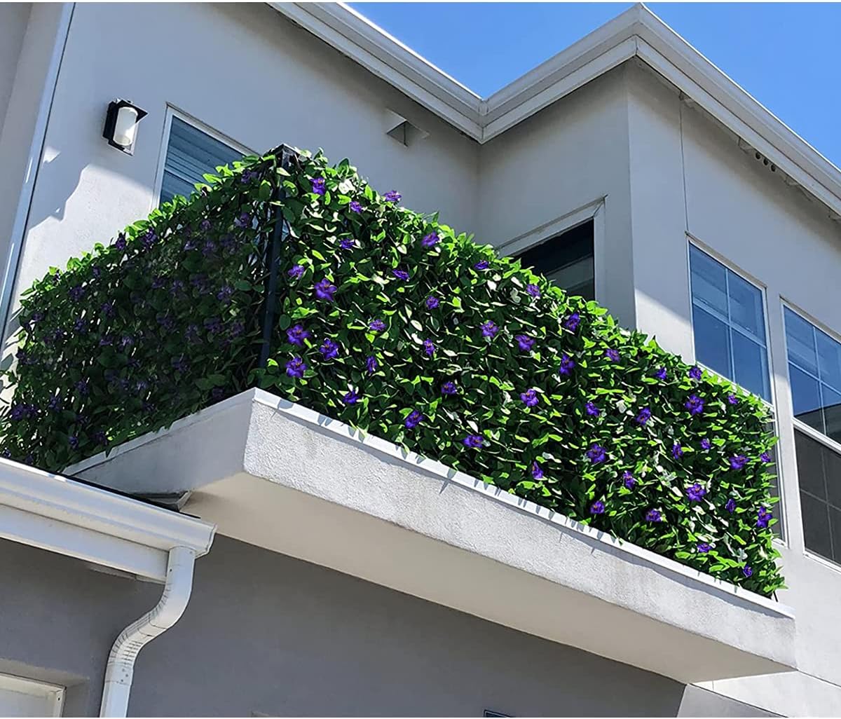 Expandable Fence Privacy Screen for Balcony Patio Outdoor,Decorative Faux Ivy Fencing Panel,Artificial Hedges Single Sided Leaves 1, Purple Flowers