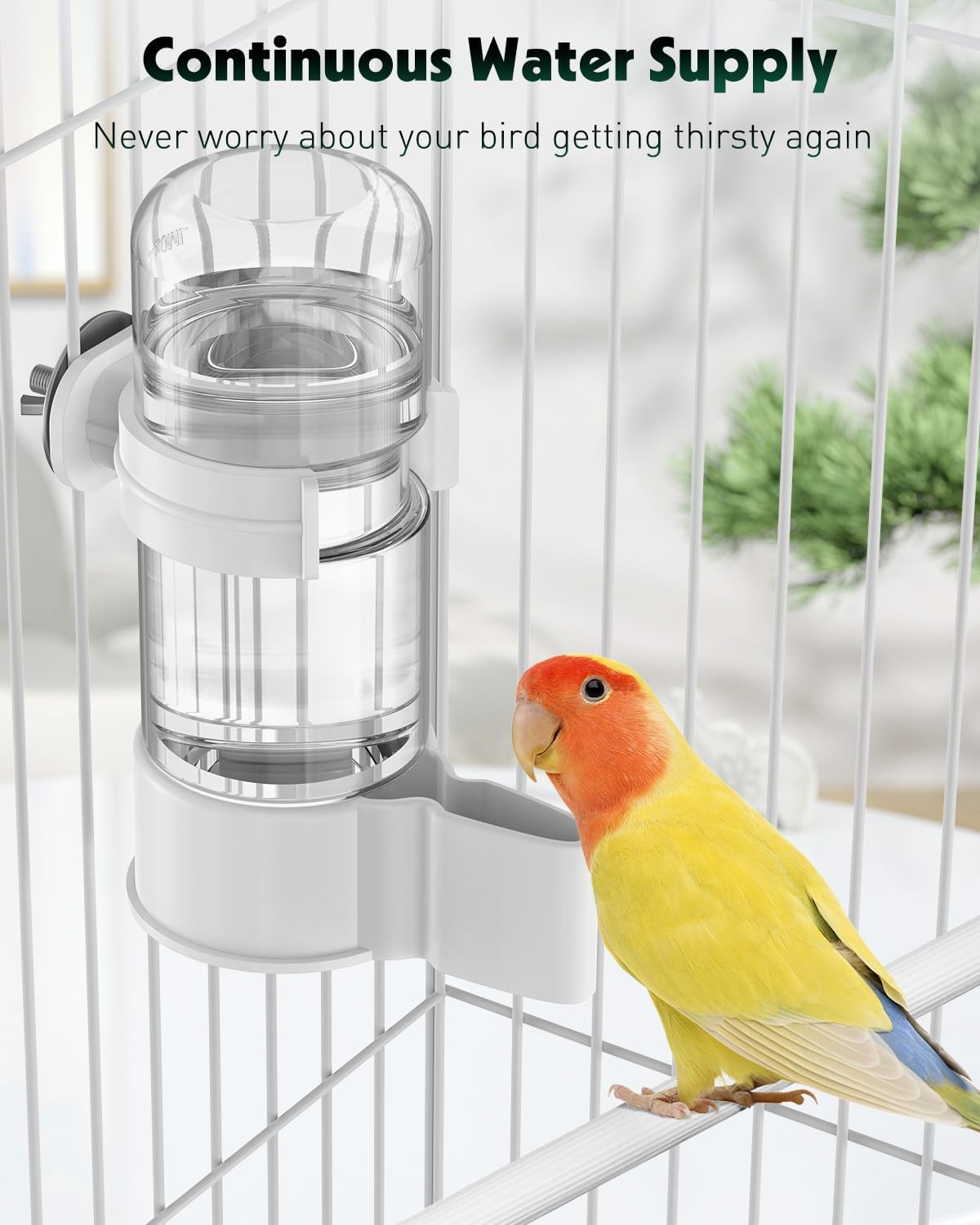 Bird Water Dispenser, Automatic Water Feeder, Plastic Cage Water Dispenser, White Parrot Waterer for Small Parakeet Cockatiel Budgie Lovebirds Not Fit for Food Feeding