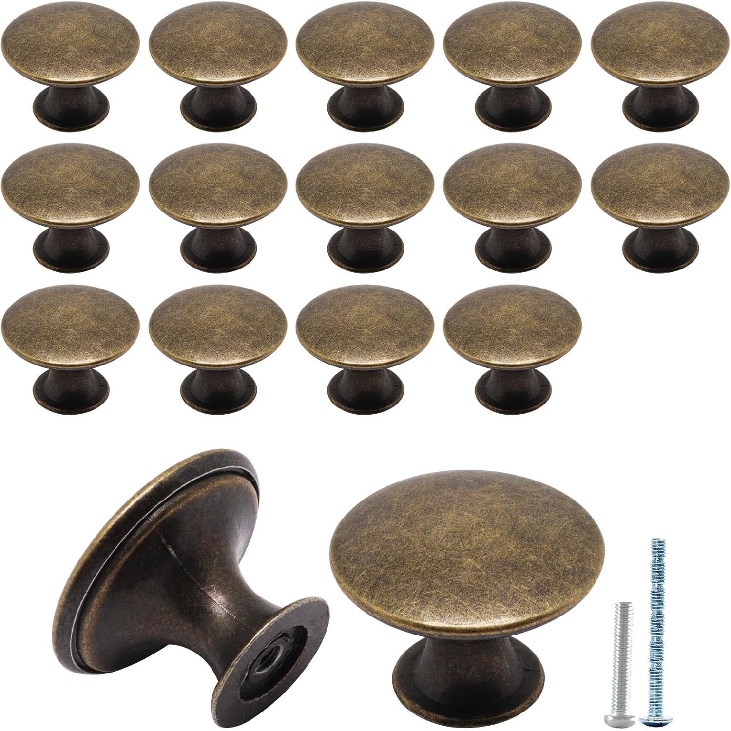 16 Pack Antique Brass Cabinet Knobs, Round Dresser Knobs Kitchen Drawer Knob, Single Hole Cupboard Door Knob Dresser Drawer Pulls Handles